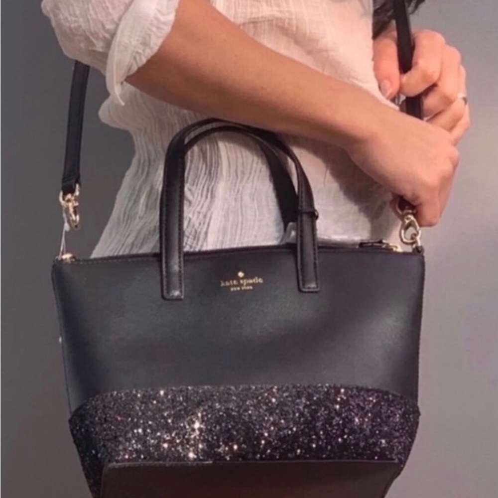 KATE SPADE Greta Court Black Glitter Mini Satchel Crossbody Bag - Picture 2 of 6